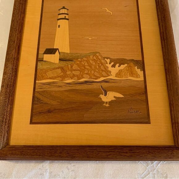 Lighthouse Hudson River Inlay Wood Marquetry by Nelson 10”x13” Gorgeous - Picture 3 of 7